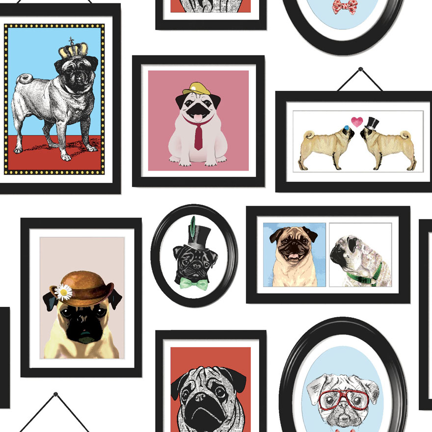 Dogs K9 Canine Frames Photos 11360 Holden Decor A Pug's Life Wallpaper Multi 